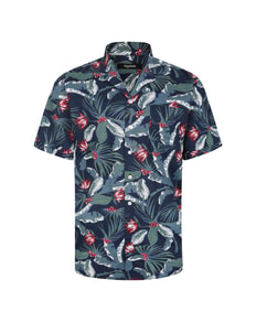 Bigdude Tropical Trees Viscose Relaxed Collar Shirt Blue