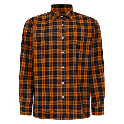 Bigdude Checked Poplin Long Sleeve Shirt Orange/Black Tall