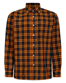 Bigdude Checked Poplin Long Sleeve Shirt Orange/Black Tall