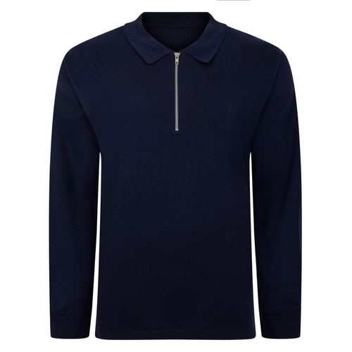 Bigdude Smart Single Jersey Long Sleeve Polo With Zip Navy Tall