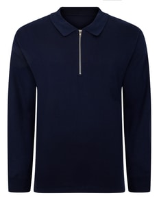 Bigdude Smart Single Jersey Long Sleeve Polo With Zip Navy Tall