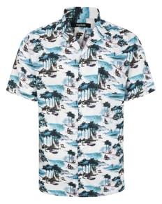 Bigdude Tropical Island Viscose Relaxed Collar Shirt White