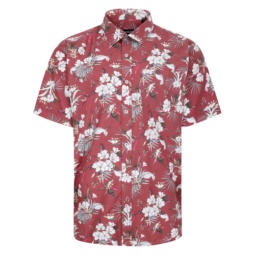 Bigdude Floral Allover printed Short Sleeve Shirt Burgundy