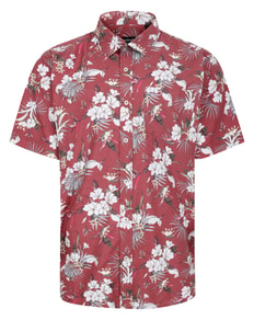 Bigdude Floral Allover printed Short Sleeve Shirt Burgundy