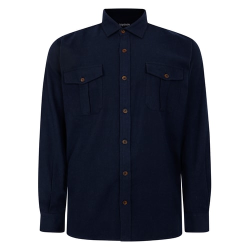 Bigdude Plain Flannel Long Sleeve Shirt Navy