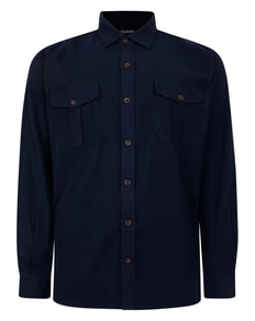 Bigdude Plain Flannel Long Sleeve Shirt Navy