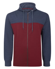 Bigdude Color Block Zipped Hoody Burgundy/Navy Tall