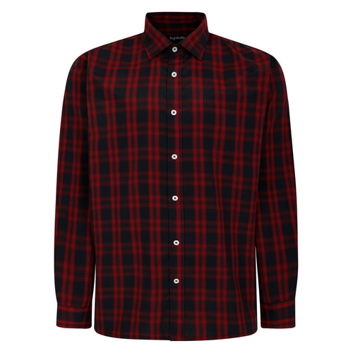 Bigdude Checked Poplin Long Sleeve Shirt Red Space Cherry/Navy Tall