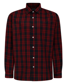 Bigdude Checked Poplin Long Sleeve Shirt Red Space Cherry/Navy Tall