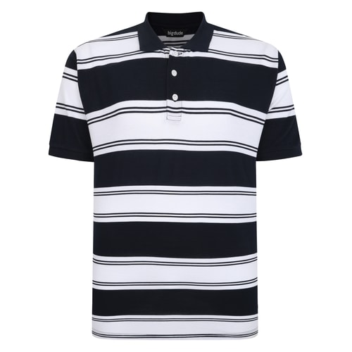 Bigdude Rugby Striped Pique Polo Navy