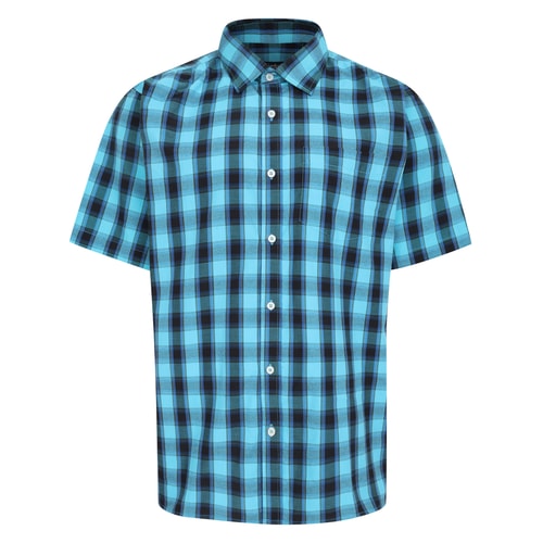 Bigdude Checked Poplin Short Sleeve Shirt Turquoise/Black