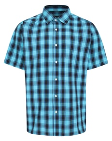 Bigdude Checked Poplin Short Sleeve Shirt Turquoise/Black