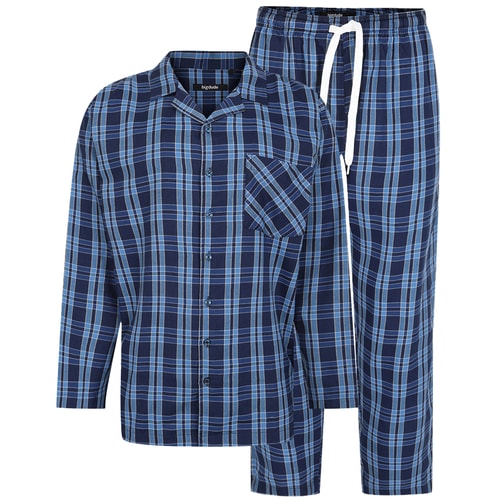 Bigdude Woven Checked PJ Set Long Navy/Blue