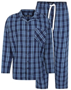 Bigdude Woven Checked PJ Set Long Navy/Blue