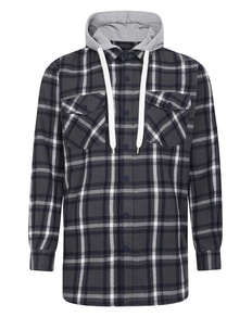 Bigdude Hooded Flannel Checked Shirt Charcoal/Navy