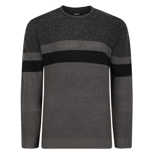 Bigdude Colour Block Knitted Jumper Charcoal Marl