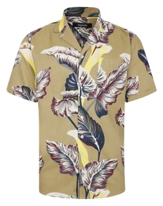 Bigdude Leaves Viscose Relaxed Collar Shirt Sand