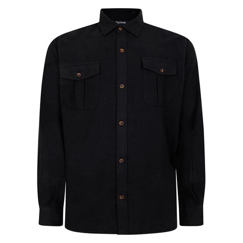 Bigdude Plain Flannel Long Sleeve Shirt Black Tall