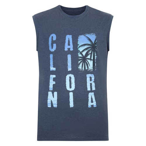 Bigdude California Print Sleeveless T-Shirt Dark Denim Tall