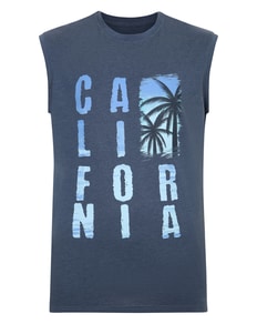 Bigdude California Print Sleeveless T-Shirt Dark Denim Tall