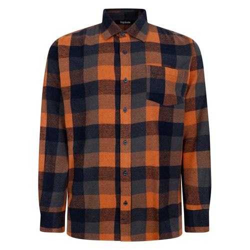 Bigdude Checked Flannel Long Sleeve Shirt Orange/Navy