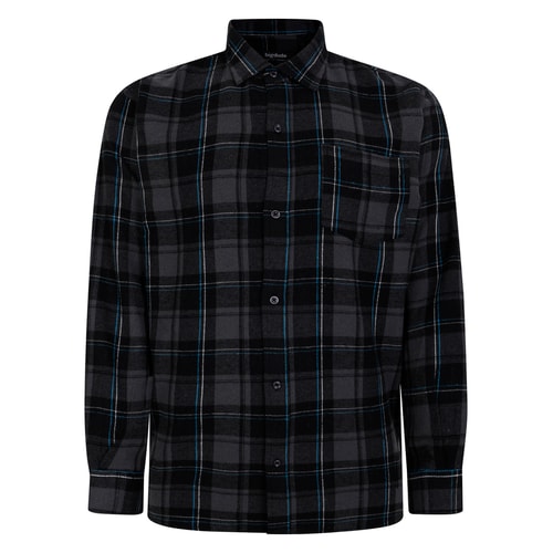 Bigdude Checked Flannel Long Sleeve Shirt Charcoal/Blue Tall