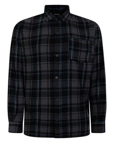 Bigdude Checked Flannel Long Sleeve Shirt Charcoal/Blue Tall