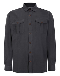 Bigdude Plain Flannel Long Sleeve Shirt Charcoal