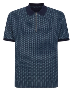 Bigdude AOP Geometric Zipped Polo Navy Tall