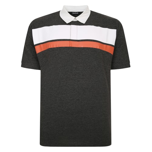 Bigdude Contrast Collar Striped Polo Shirt Charcoal