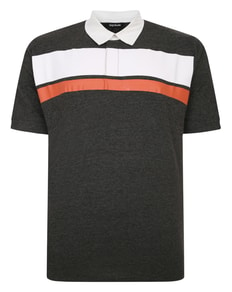 Bigdude Contrast Collar Striped Polo Shirt Charcoal