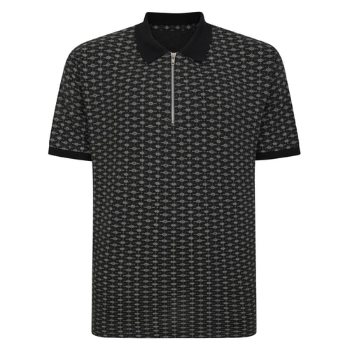 Bigdude AOP Geometric Zipped Polo Charcoal