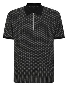 Bigdude AOP Geometric Zipped Polo Charcoal