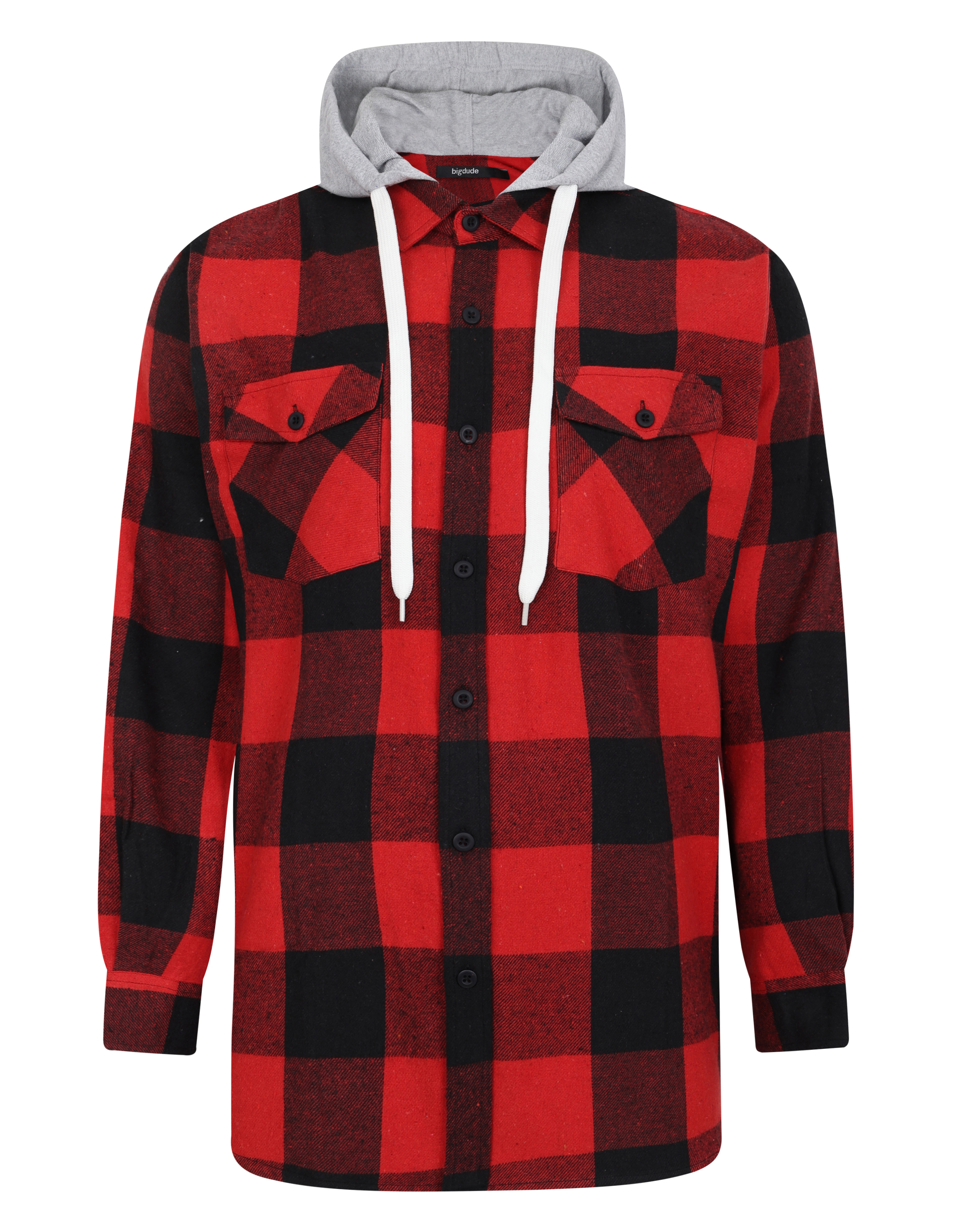 Bigdude Hooded Flannel Checked Shirt Red Black