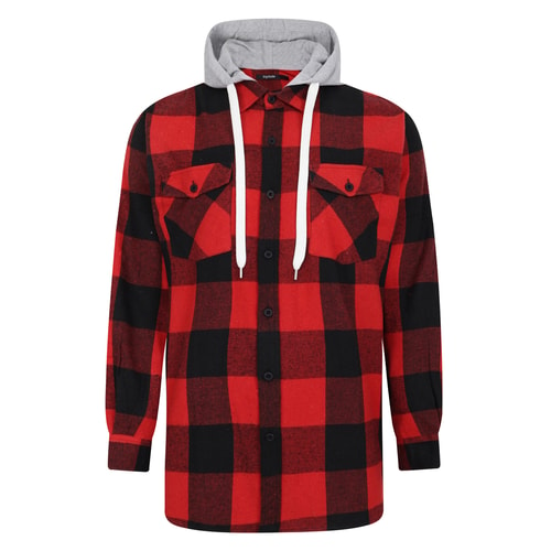 Bigdude Hooded Flannel Checked Shirt Red/Black