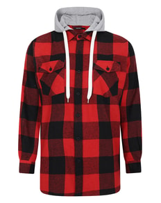 Bigdude Hooded Flannel Checked Shirt Red/Black