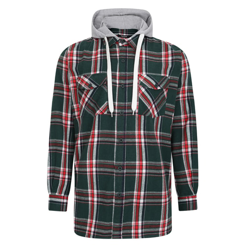 Bigdude Hooded Flannel Checked Shirt Green/Red