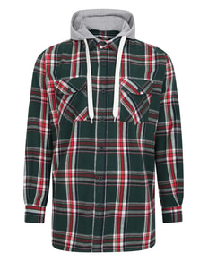 Bigdude Hooded Flannel Checked Shirt Green/Red