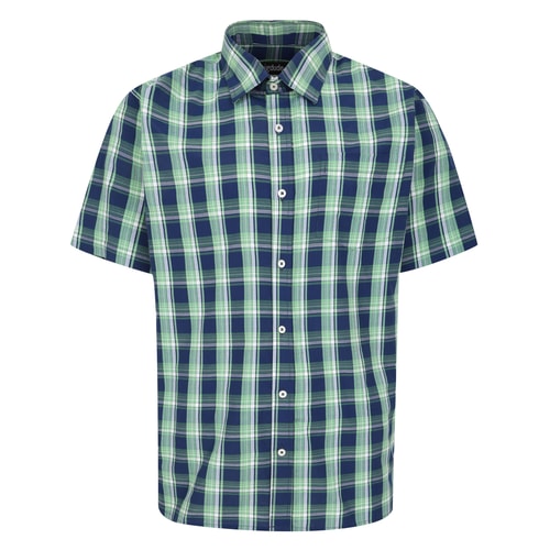 Bigdude Checked Poplin Short Sleeve Shirt Light Green/Navy