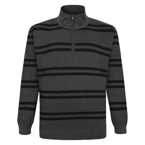 Bigdude Half-Zip Striped Jumper Charcoal