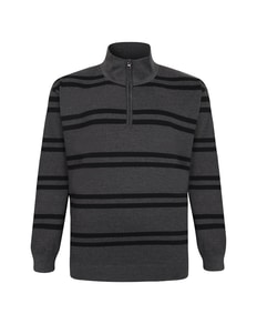 Bigdude Half-Zip Striped Jumper Charcoal