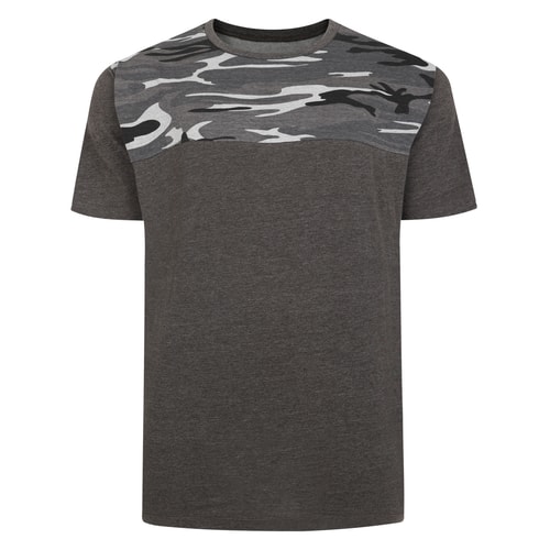 Bigdude Camo Cut & Sew T-Shirt Charcoal