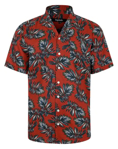 Bigdude Palm Leaves Viscose Relaxed Collar Shirt Pepper Red