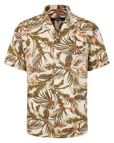 Bigdude Tropical Trees Viscose Relaxed Collar Shirt White