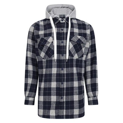 Bigdude Hooded Flannel Checked Shirt Navy/White