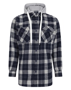 Bigdude Hooded Flannel Checked Shirt Navy/White