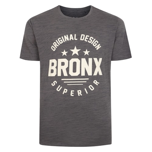 Bigdude Space Dye Bronx Print T-Shirt Charcoal