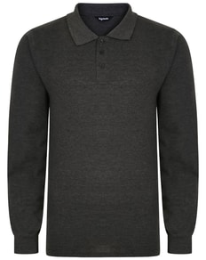 Bigdude Long Sleeve Polo Shirt Charcoal Marl