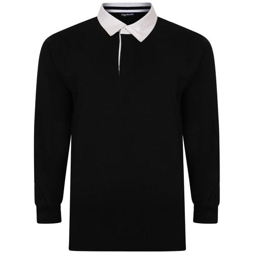 Bigdude Rugby Style Long Sleeve Polo Shirt Black