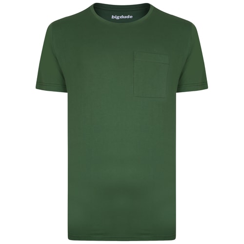 Bigdude Plain Crew Neck T-Shirt With Pocket Deep Green Tall